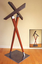 Gemini - cherry and walnut woods and steel base: 2' x 2' height: 6’